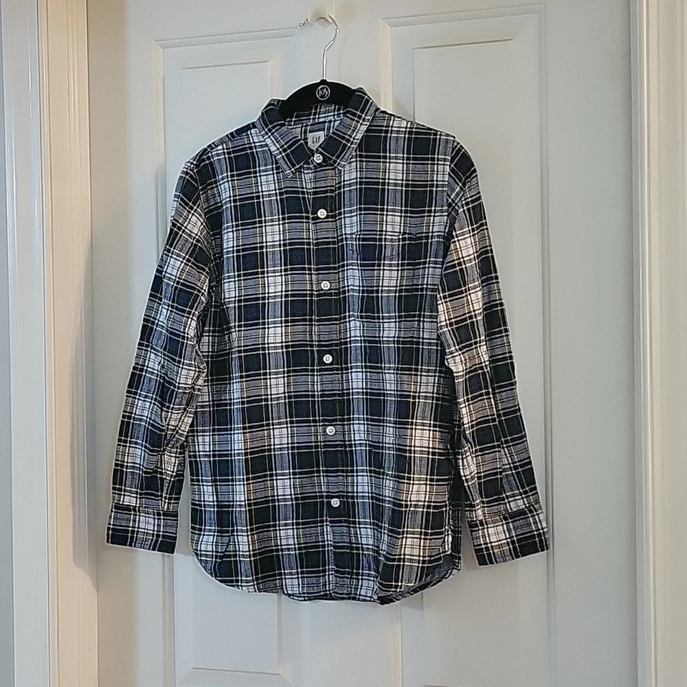 Gap blue and yellow plaid flannel shirt xl/12